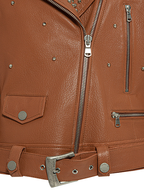 Коричневая кожаная косуха с шипами, 3