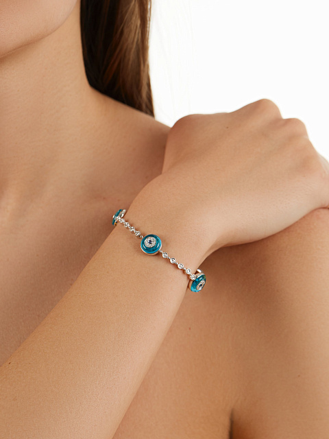 Браслет из белого золота с бриллиантами, кварцем и сапфирами, 3 Браслет из белого золота с бриллиантами, кварцем и сапфирами, 3