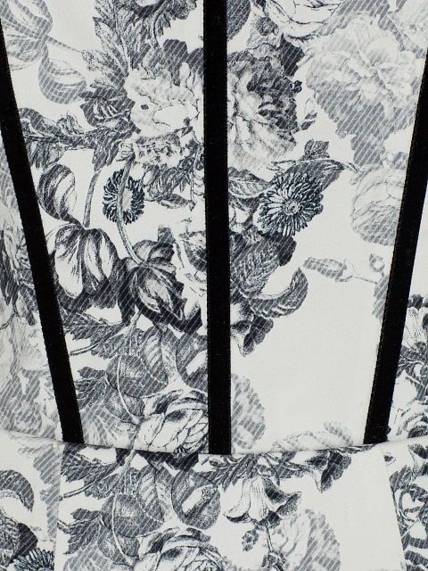 Белое платье-мини из хлопка с серым цветочным принтом и кружевом, 3