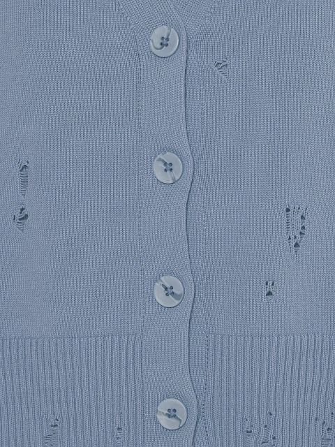 Голубой вязаный комплект из кардигана, топа и брюк, 6