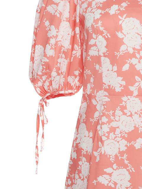 Коралловое хлопковое платье-мини с цветочным принтом, 3