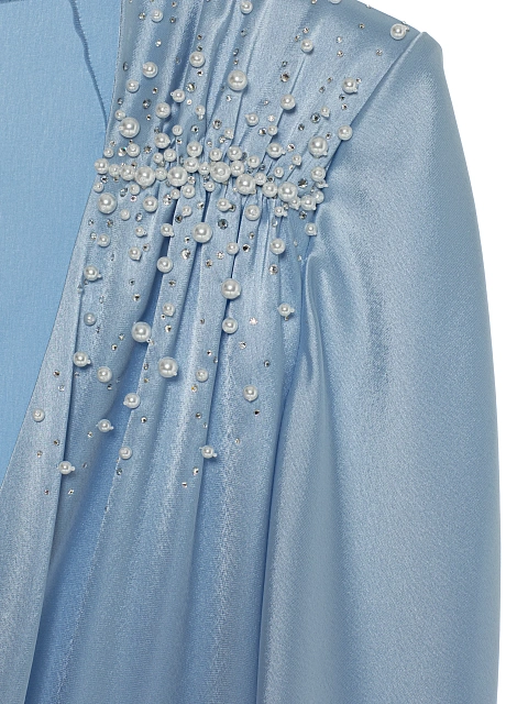 Голубое платье-миди из шелка с жемчугом и стразами, 3