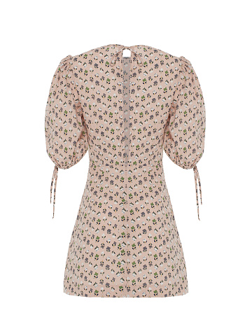 Розовое хлопковое платье-мини с цветочным принтом, 2