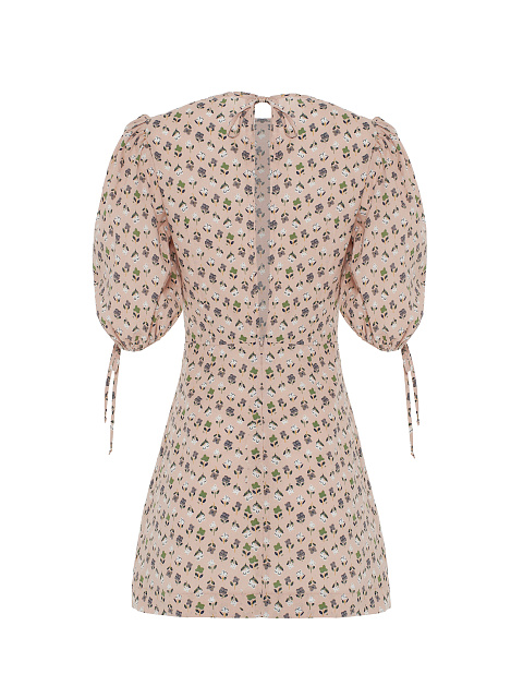 Розовое хлопковое платье-мини с цветочным принтом, 2