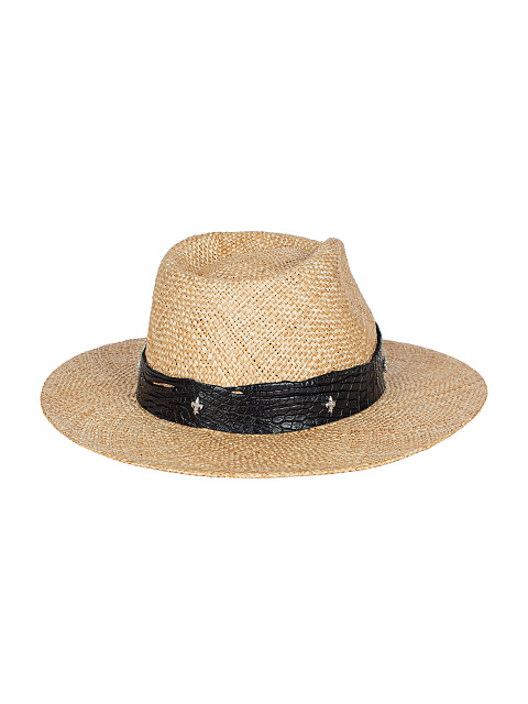 Соломенная шляпа с отделкой из черной кожи крокодила, 3