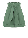 Шорты из зеленого хлопка, пояс, карманы, отвороты 