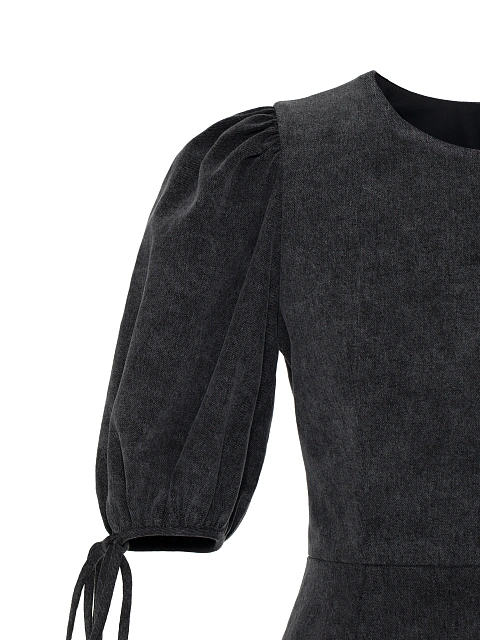 Темно-серое платье-мини из денима с кружевом, 5