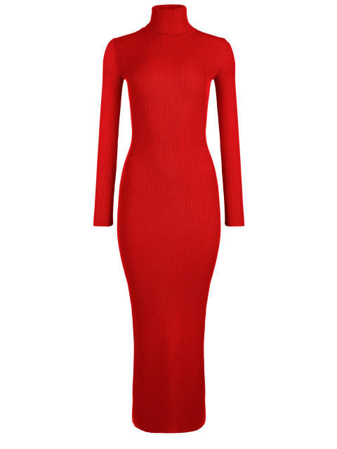 Красное трикотажное платье-макси, 1