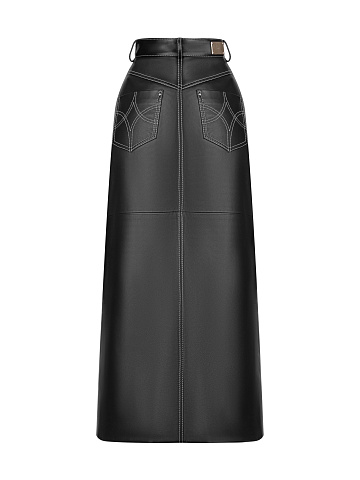 Черная кожаная юбка-миди, 2