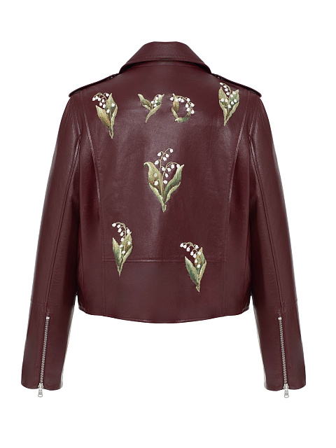 Бордовая косуха из кожи с вышивкой в виде ландышей, 2