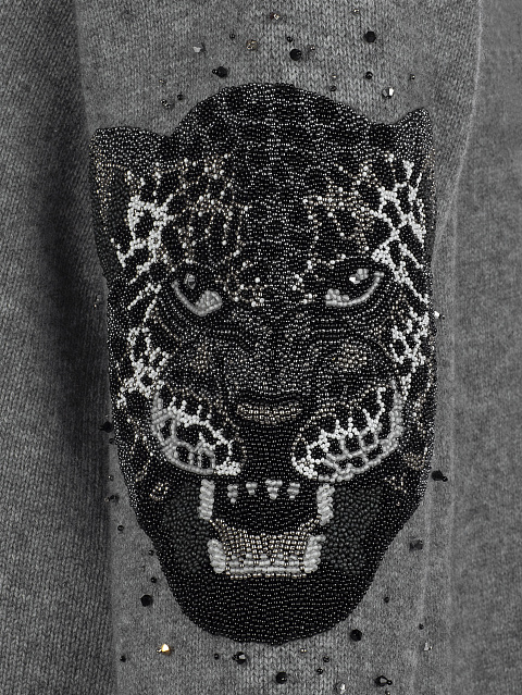 Серый кашемировый свитер с вышивкой, 3