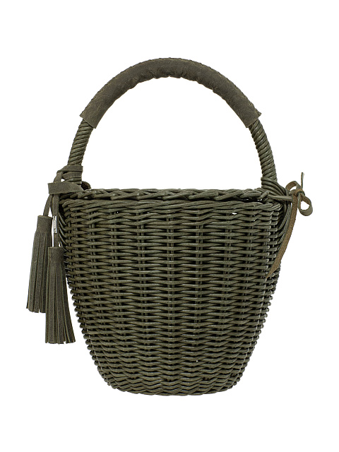 Сумка-корзина цвета хаки с декором из кожи, 1