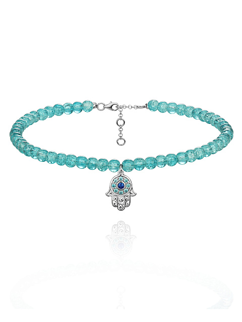 Колье-чокер из кварца с кулоном из серебра с синими и голубыми фианитами, 1