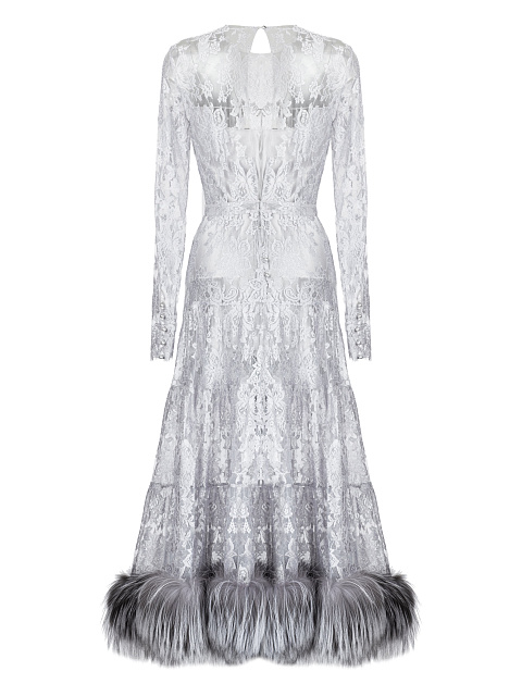 Двухслойное кружевное платье-миди серого цвета, 2