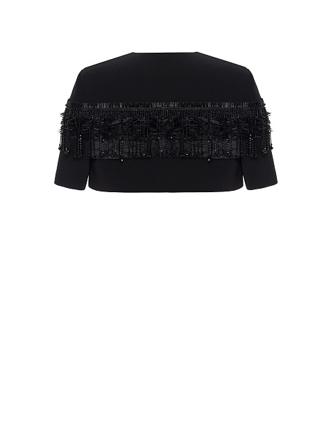 Черный укороченный жакет с бахромой из бисера, 5