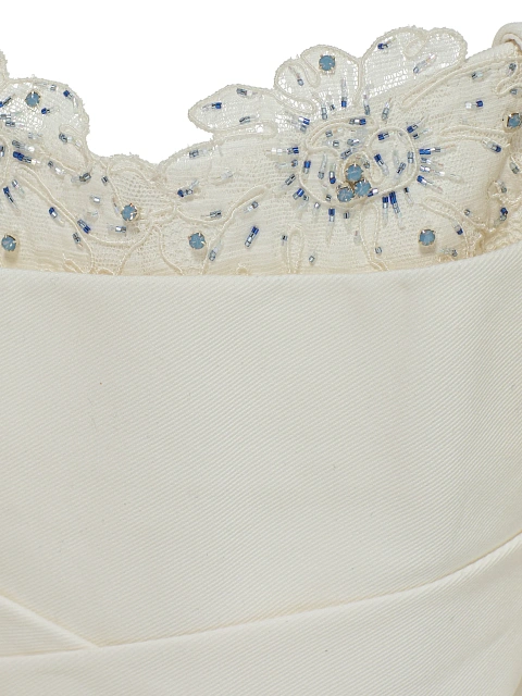 Белое платье-мини из хлопка с вышивкой и кружевом, 4