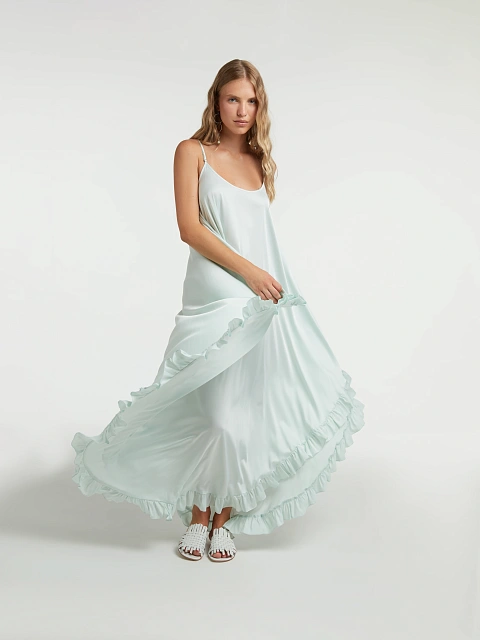 Светло-мятный сарафан из вискозы с рюшами, 2