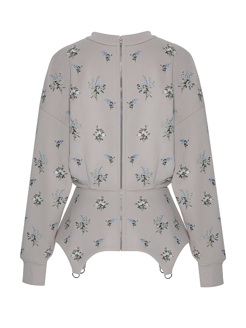 Светло-серая толстовка с баской и цветочной вышивкой, 2