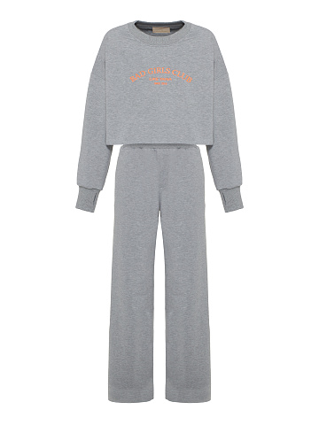 Серый трикотажный костюм Bad Girls Club с оранжевой вышивкой, 1