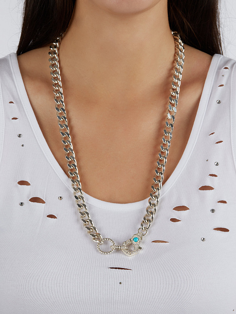 Колье-цепь из серебра с кабошоном из бирюзы и фианитами, 2