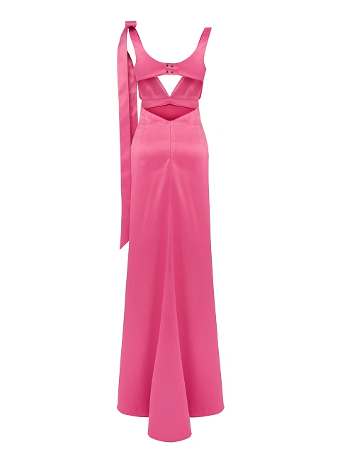 Розовое платье-макси из атласа с вырезами и шлейфом, 2