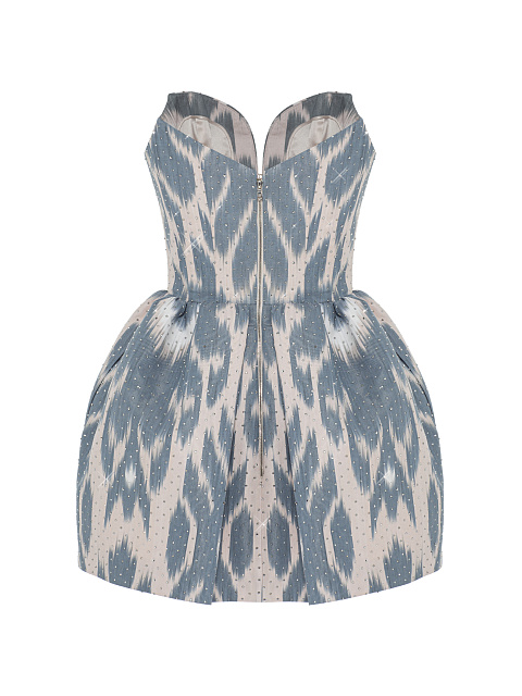 Голубое платье-мини с принтом икат, 3