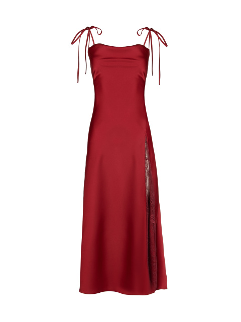 Бордовое платье-комбинация с кружевом, 1