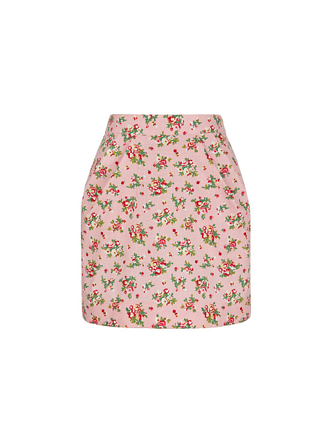 Розовый льняной комплект с цветочным принтом, 3