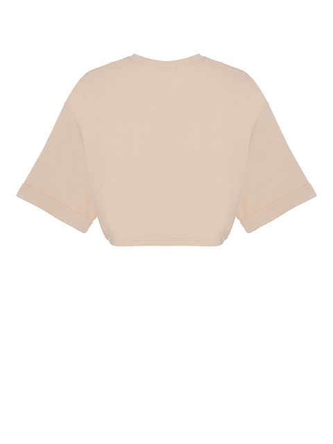 Светло-бежевая укороченная хлопковая футболка, 2 Светло-бежевая укороченная хлопковая футболка, 2