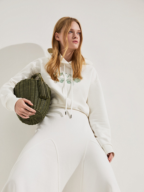 Укороченное белое худи с вышивкой, 5