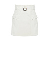 Юбка-мини из белой костюмной ткани с поясом на запах, пуговицы, карманы 
