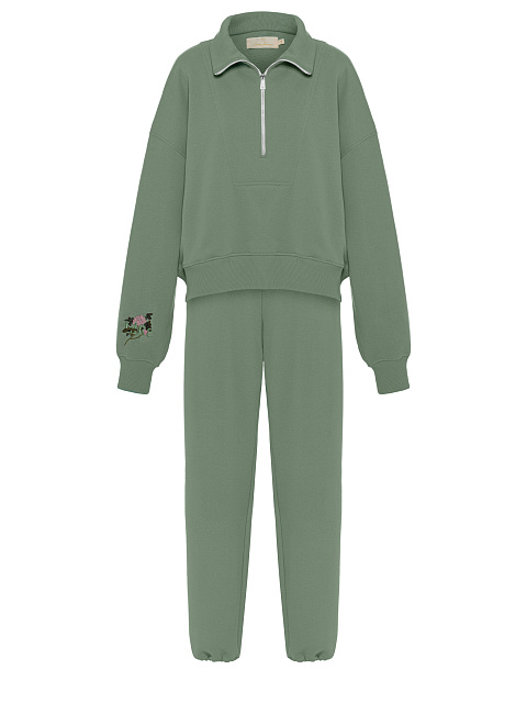 Зеленый спортивный костюм из футера с вышивкой, 4 Зеленый спортивный костюм из футера с вышивкой, 4