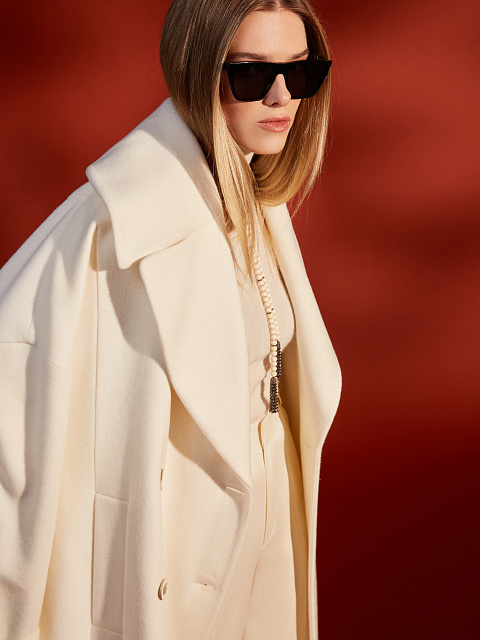 Белое двубортное пальто из кашемира, 5