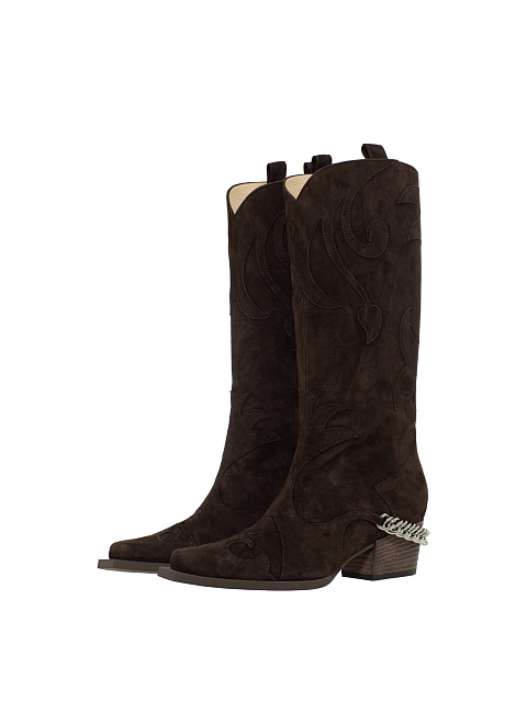 Коричневые казаки из замши с цепочкой, 1