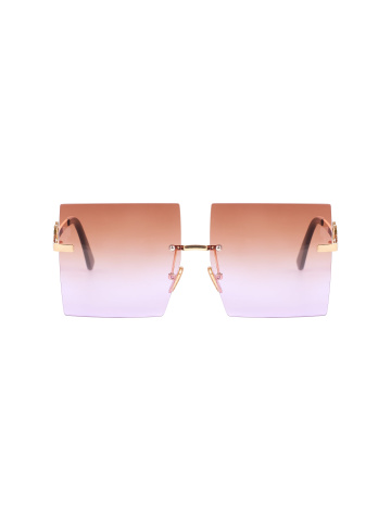 Солнцезащитные очки в золотистой оправе с квадратными коричнево-розовыми линзами, 2