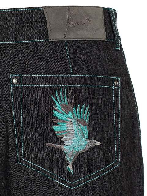 Темно-серые джинсы-клеш с вышивкой на карманах, 4