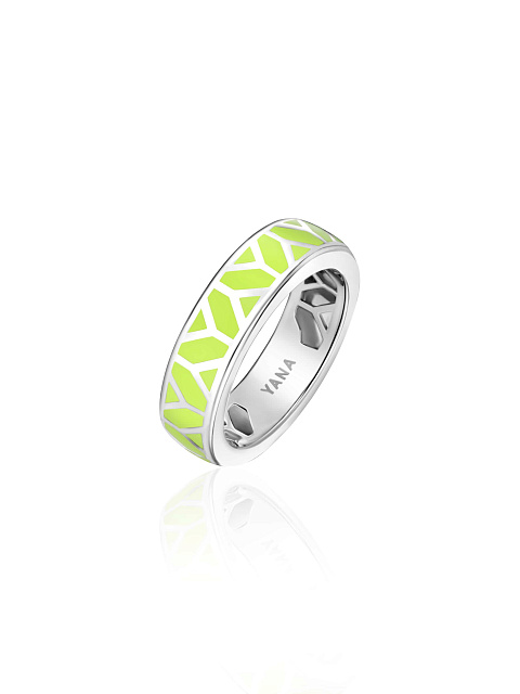 Кольцо из белого золота с эмалью Lime Color, 1