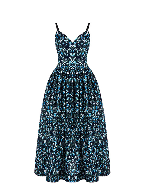 Темно-синее хлопковое платье-миди с цветочным принтом, 1 Темно-синее хлопковое платье-миди с цветочным принтом, 1
