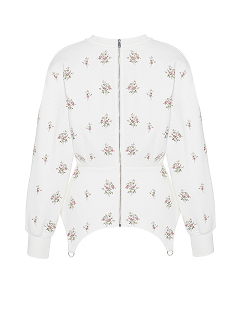 Белая толстовка с баской и цветочной вышивкой, 2 Белая толстовка с баской и цветочной вышивкой, 2