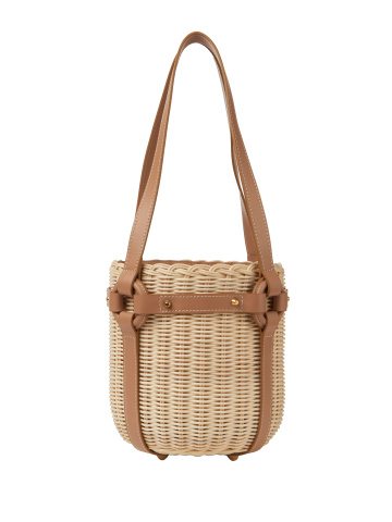Плетеная сумка-ведро с коричневой кожаной отделкой, 2