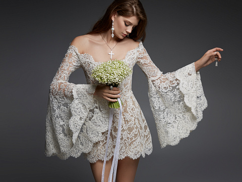 Платье-мини из кордового кружева со стразами Swarovski, 4