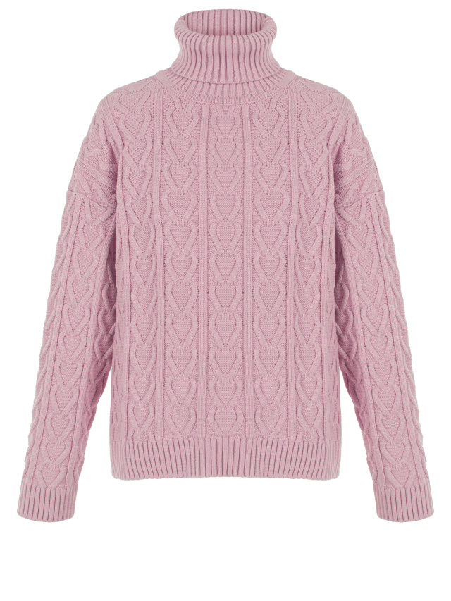 Розовый свитер с косами и высоким воротом, 1