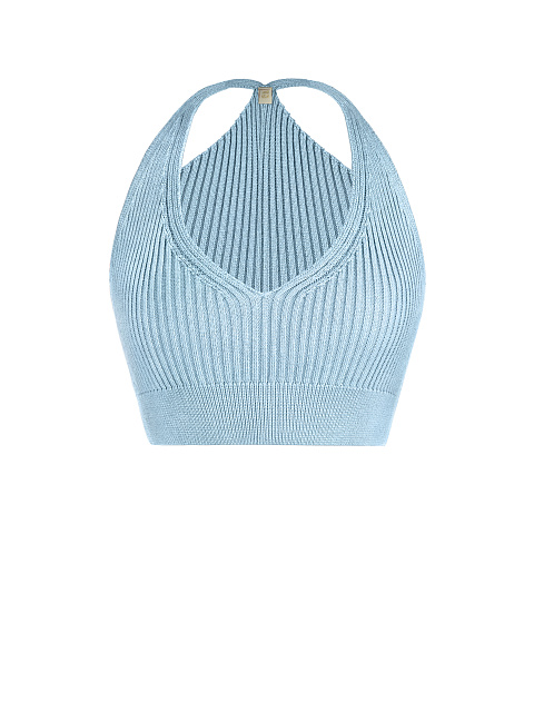 Голубой вязаный комплект из топа и кардигана с белыми пуговицами, 2