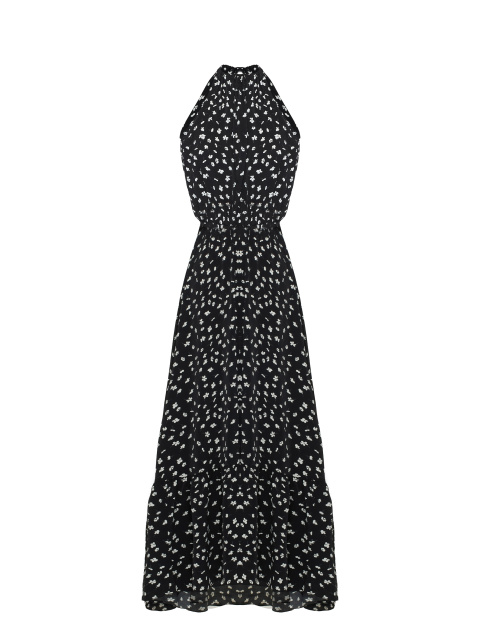Черное платье-макси из вискозы с цветочным принтом, 1