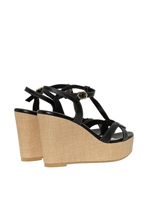 Черные кожаные босоножки на танкетке, 3 Черные кожаные босоножки на танкетке, 3