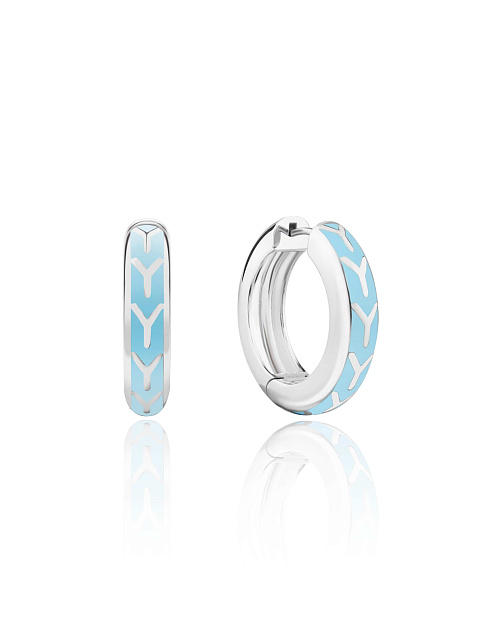 Маленькие хупсы из белого золота с эмалью Baby Blue Color, 1