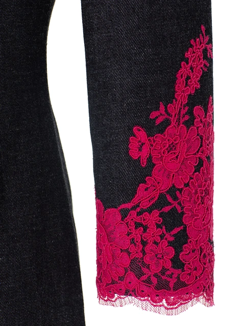 Черное платье-миди из денима с розовым кружевом, 4