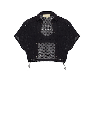 Черный хлопковый сет из рубашки с коротким рукавом и бра, 1