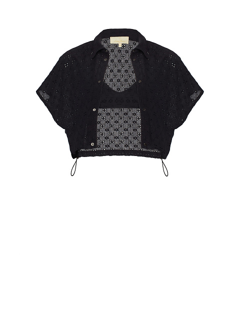 Черный хлопковый сет из рубашки с коротким рукавом и бра, 1