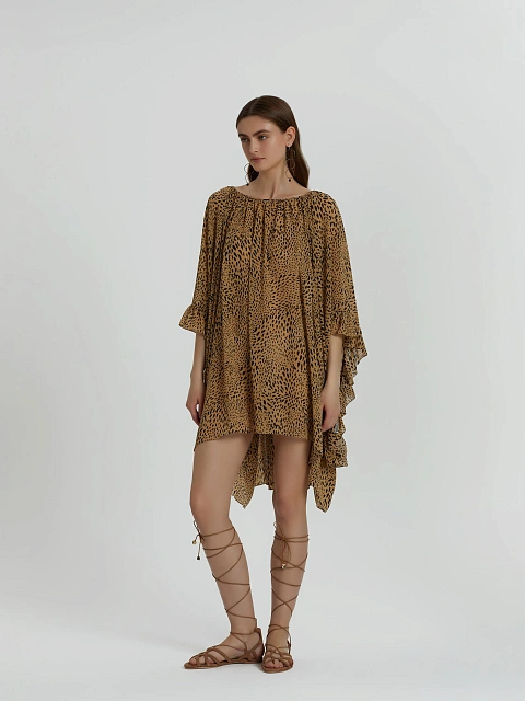 Леопардовое платье-мини из вискозы с рюшами, 4